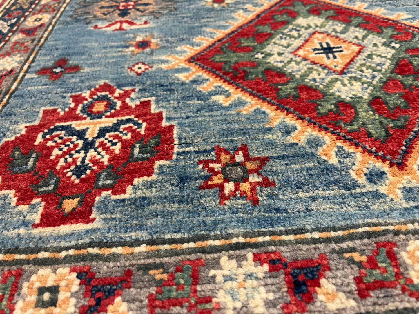 Kazak Light Blue 4X6 Wool Handmade Rug # 13757