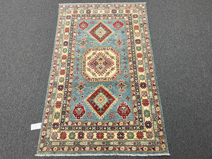 Kazak Light Blue 4X6 Wool Handmade Rug # 13757