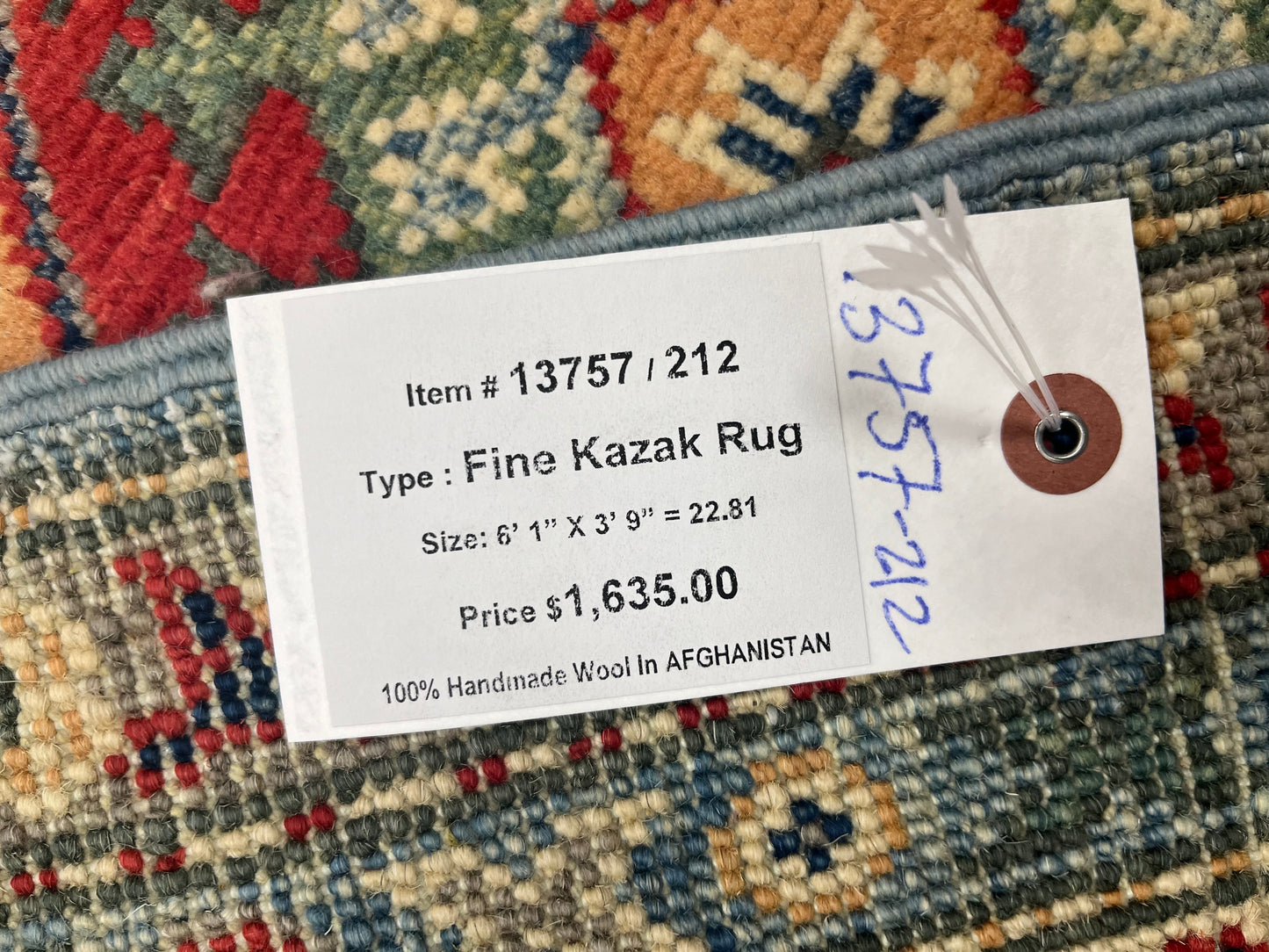 Kazak Light Blue 4X6 Wool Handmade Rug # 13757