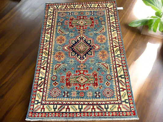 Blue Kazak 4X6 Wool Handmade Rug # 13762