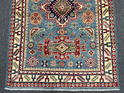 Blue Kazak 4X6 Wool Handmade Rug # 13762