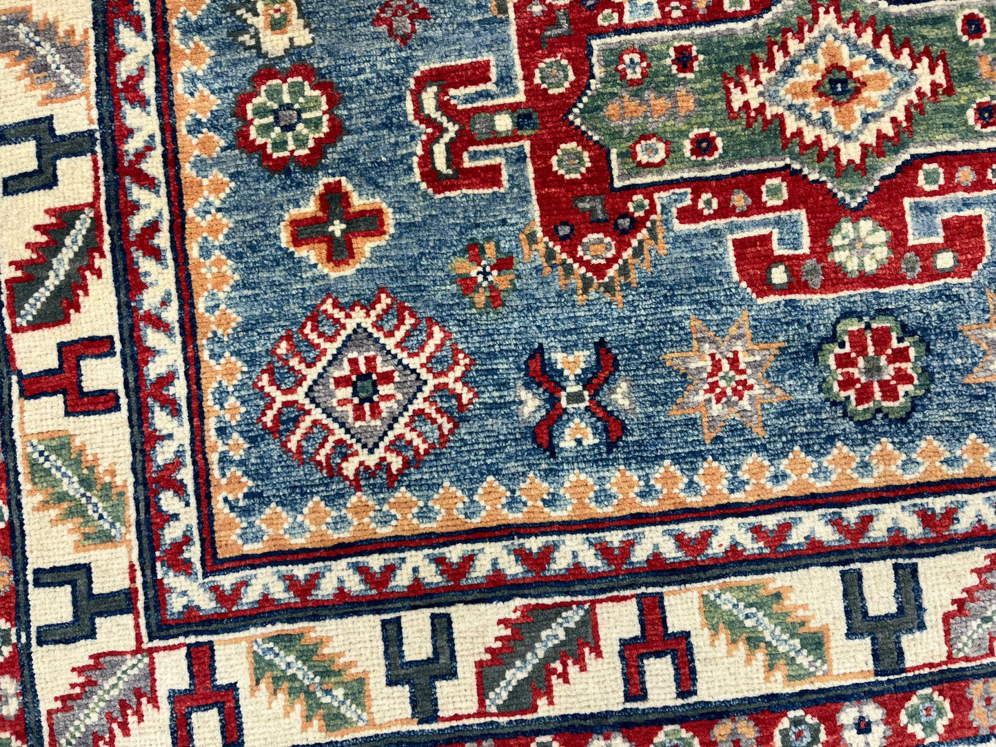 Blue Kazak 4X6 Wool Handmade Rug # 13762