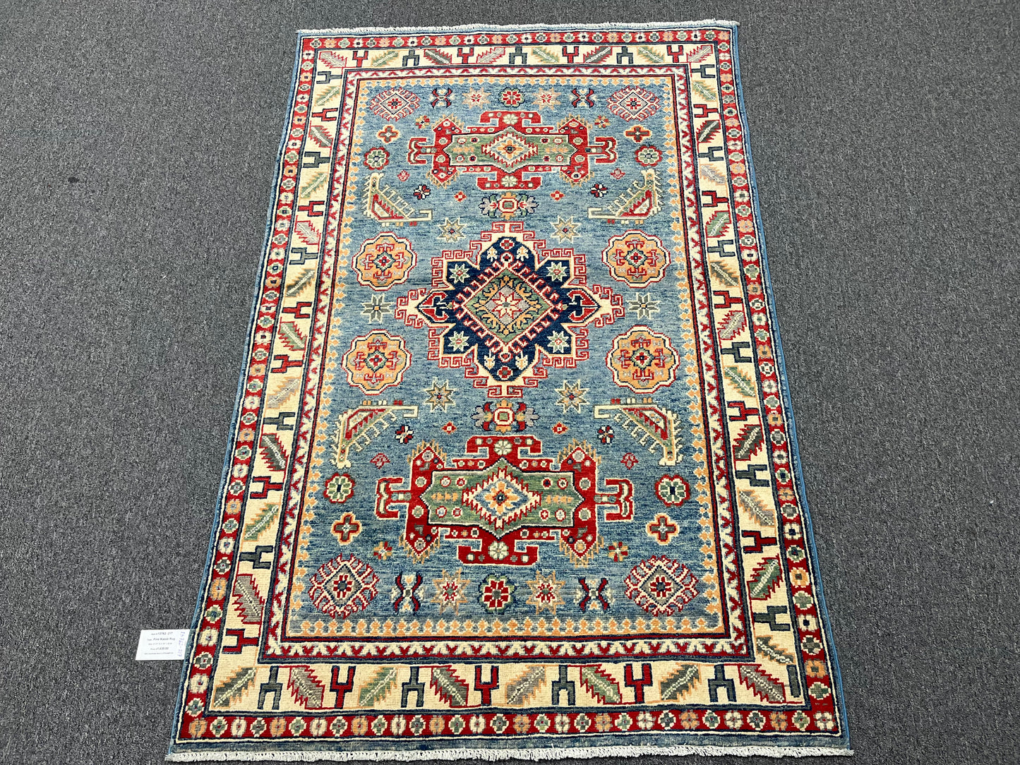 Blue Kazak 4X6 Wool Handmade Rug # 13762