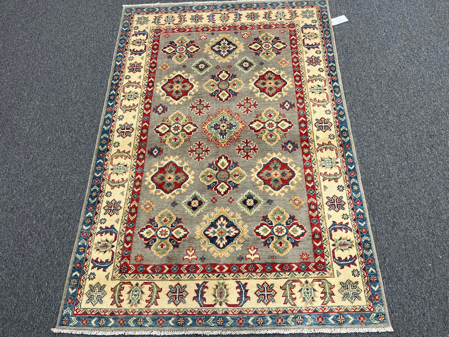 Gray Kazak 4X6 Wool Handmade Rug # 13761