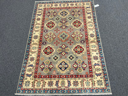 Gray Kazak 4X6 Wool Handmade Rug # 13761