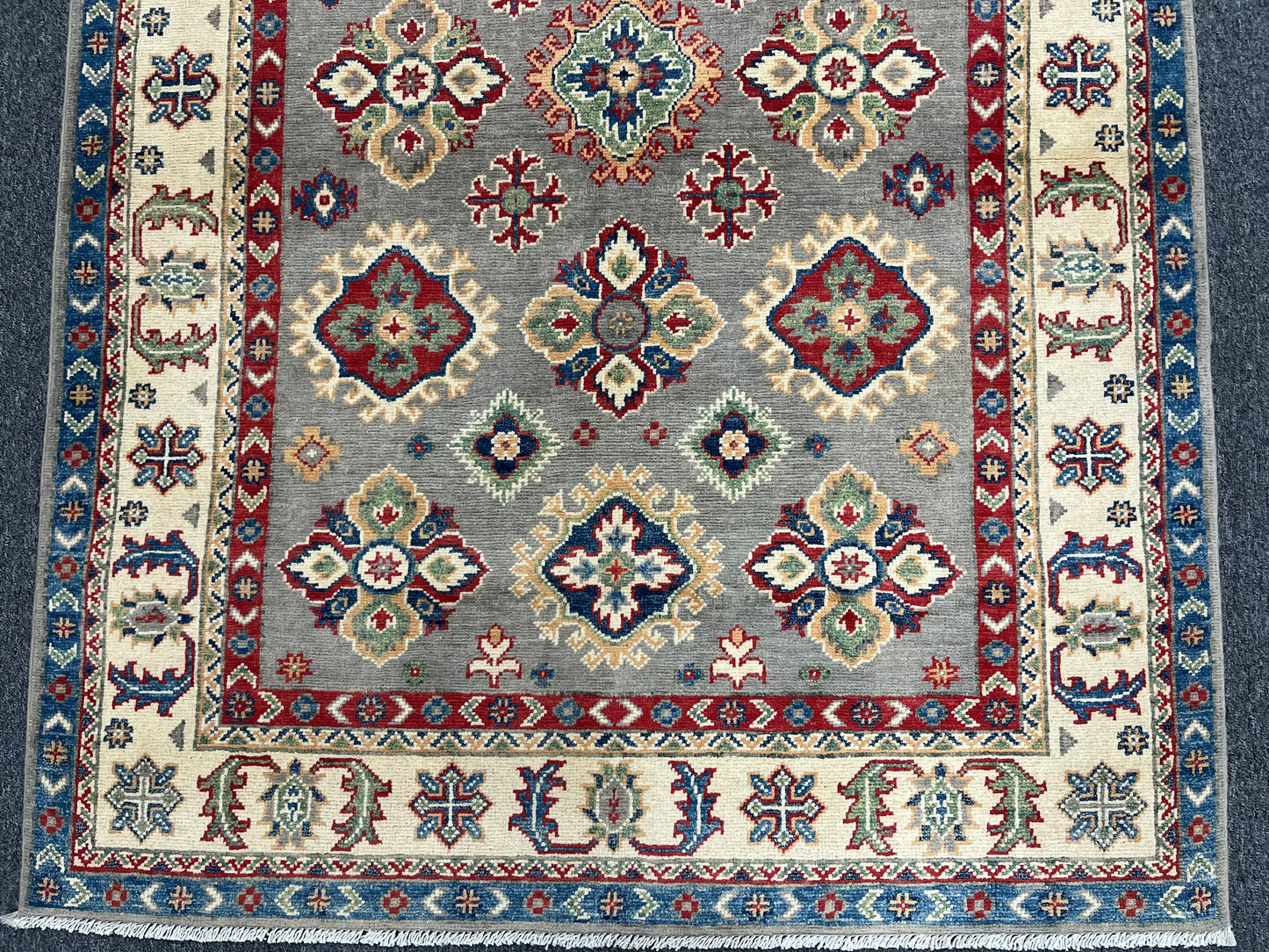 Gray Kazak 4X6 Wool Handmade Rug # 13761