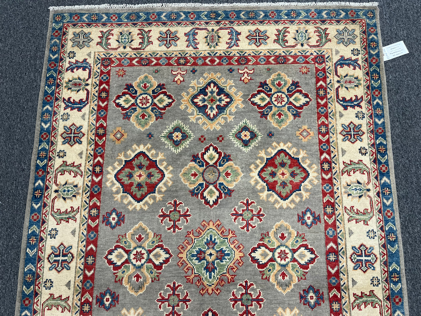 Gray Kazak 4X6 Wool Handmade Rug # 13761