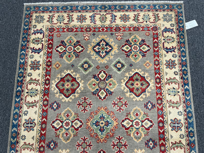 Gray Kazak 4X6 Wool Handmade Rug # 13761