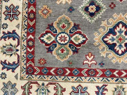 Gray Kazak 4X6 Wool Handmade Rug # 13761