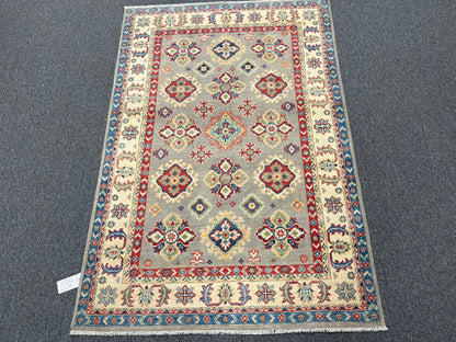 Gray Kazak 4X6 Wool Handmade Rug # 13761