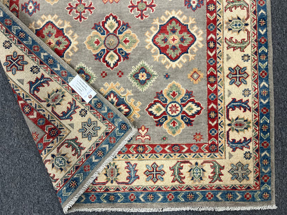 Gray Kazak 4X6 Wool Handmade Rug # 13761