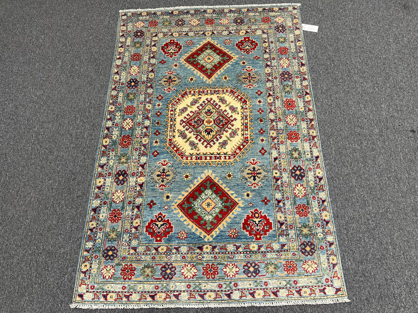 Light Blue Kazak Rug 4X6 Wool Hand-knotted # 13695