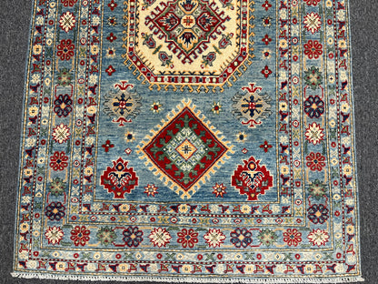 Light Blue Kazak Rug 4X6 Wool Hand-knotted # 13695