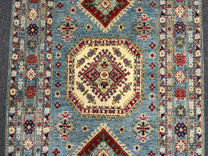 Light Blue Kazak Rug 4X6 Wool Hand-knotted # 13695