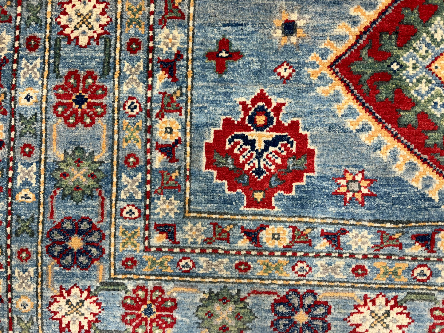 Light Blue Kazak Rug 4X6 Wool Hand-knotted # 13695