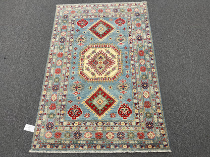 Light Blue Kazak Rug 4X6 Wool Hand-knotted # 13695