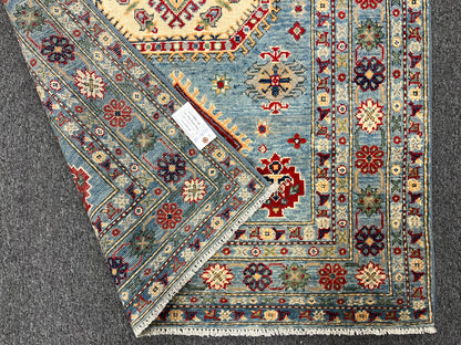 Light Blue Kazak Rug 4X6 Wool Hand-knotted # 13695