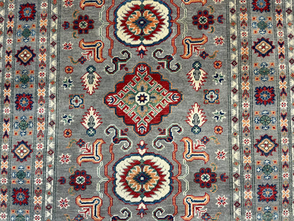 Gray Kazak 4X6 Wool Handmade Rug # 13692