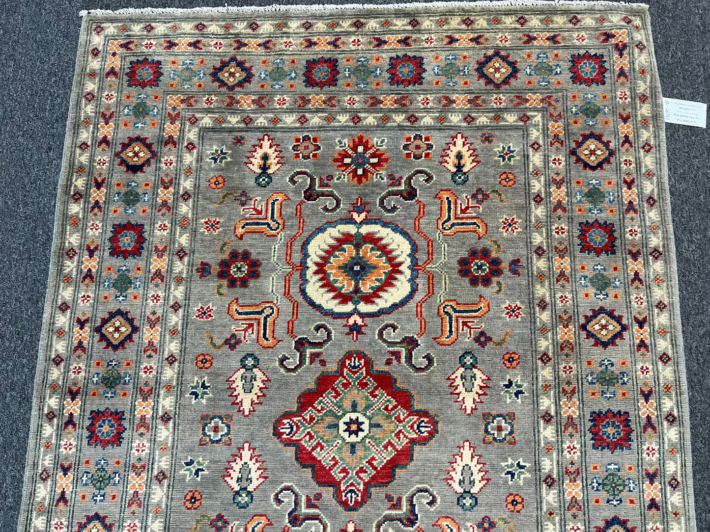 Gray Kazak 4X6 Wool Handmade Rug # 13692