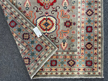 Gray Kazak 4X6 Wool Handmade Rug # 13692