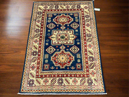 Kazak Navy Blue 4X6 Wool Handmade Rug # 13693