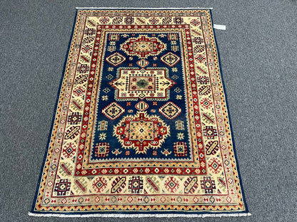 Kazak Navy Blue 4X6 Wool Handmade Rug # 13693