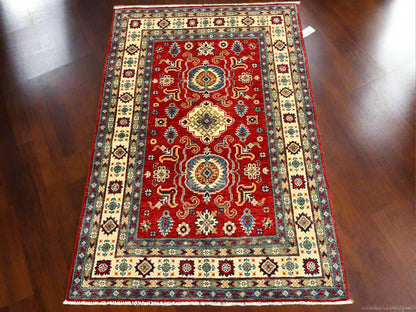 4X6 Red/Rust Kazak Wool Handmade Rug # 13925