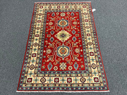 4X6 Red/Rust Kazak Wool Handmade Rug # 13925