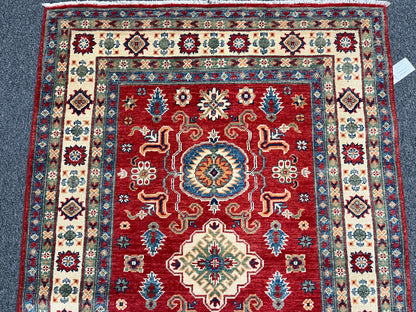 4X6 Red/Rust Kazak Wool Handmade Rug # 13925