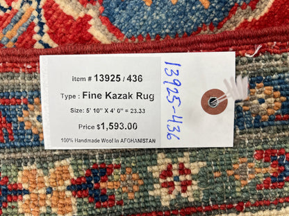 4X6 Red/Rust Kazak Wool Handmade Rug # 13925