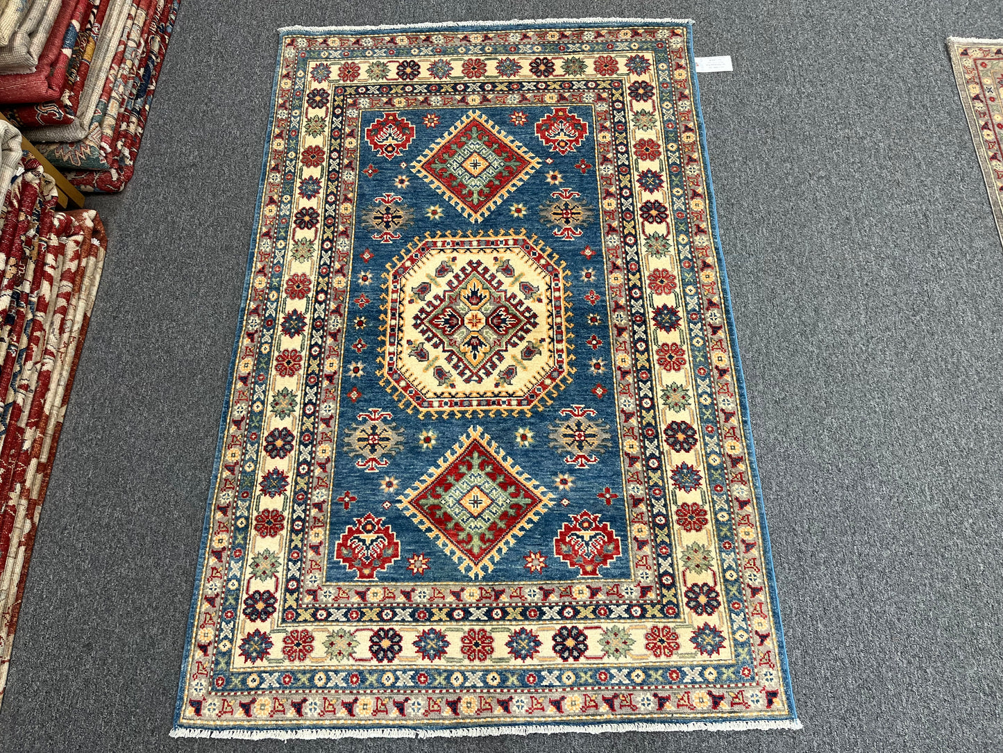 Kazak Light Blue 4X6 Wool Handmade Rug # 13849