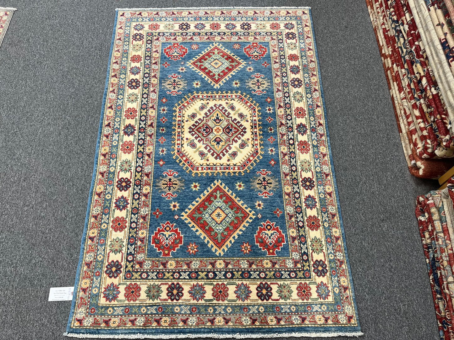 Kazak Light Blue 4X6 Wool Handmade Rug # 13849