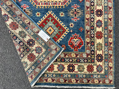 Kazak Light Blue 4X6 Wool Handmade Rug # 13849