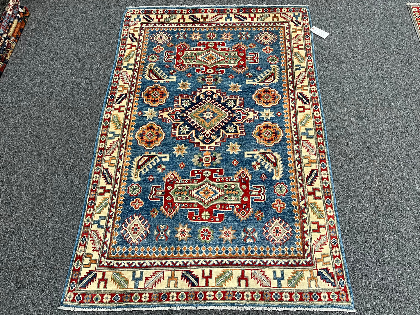 Kazak Light Blue 4X6 Handmade Wool Rug # 13844