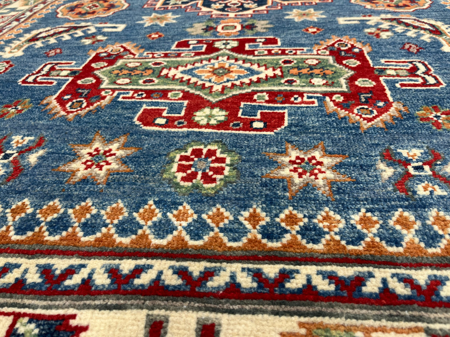 Kazak Light Blue 4X6 Handmade Wool Rug # 13844