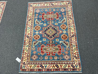 Kazak Light Blue 4X6 Handmade Wool Rug # 13844