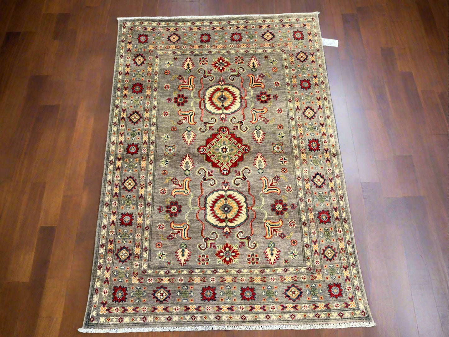 Kazak Soft Gray/Brown 4X6 Wool Handmade Rug # 13748