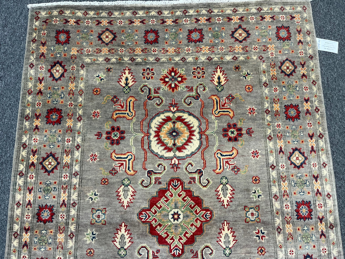 Kazak Soft Gray/Brown 4X6 Wool Handmade Rug # 13748