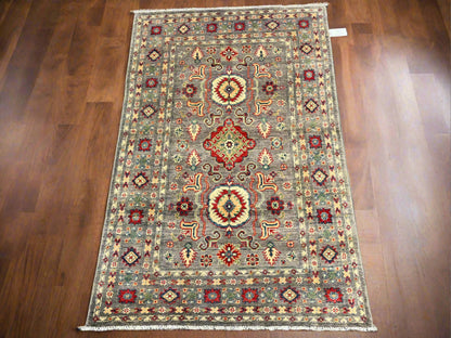 Gray Geometric Kazak 4X6 Oriental Rug # 13743