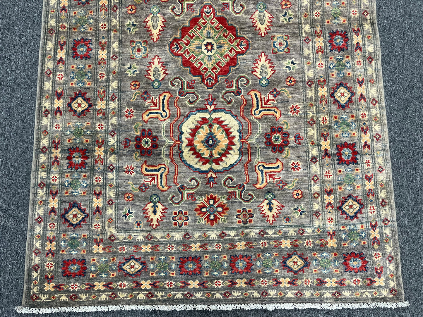 Gray Geometric Kazak 4X6 Oriental Rug # 13743