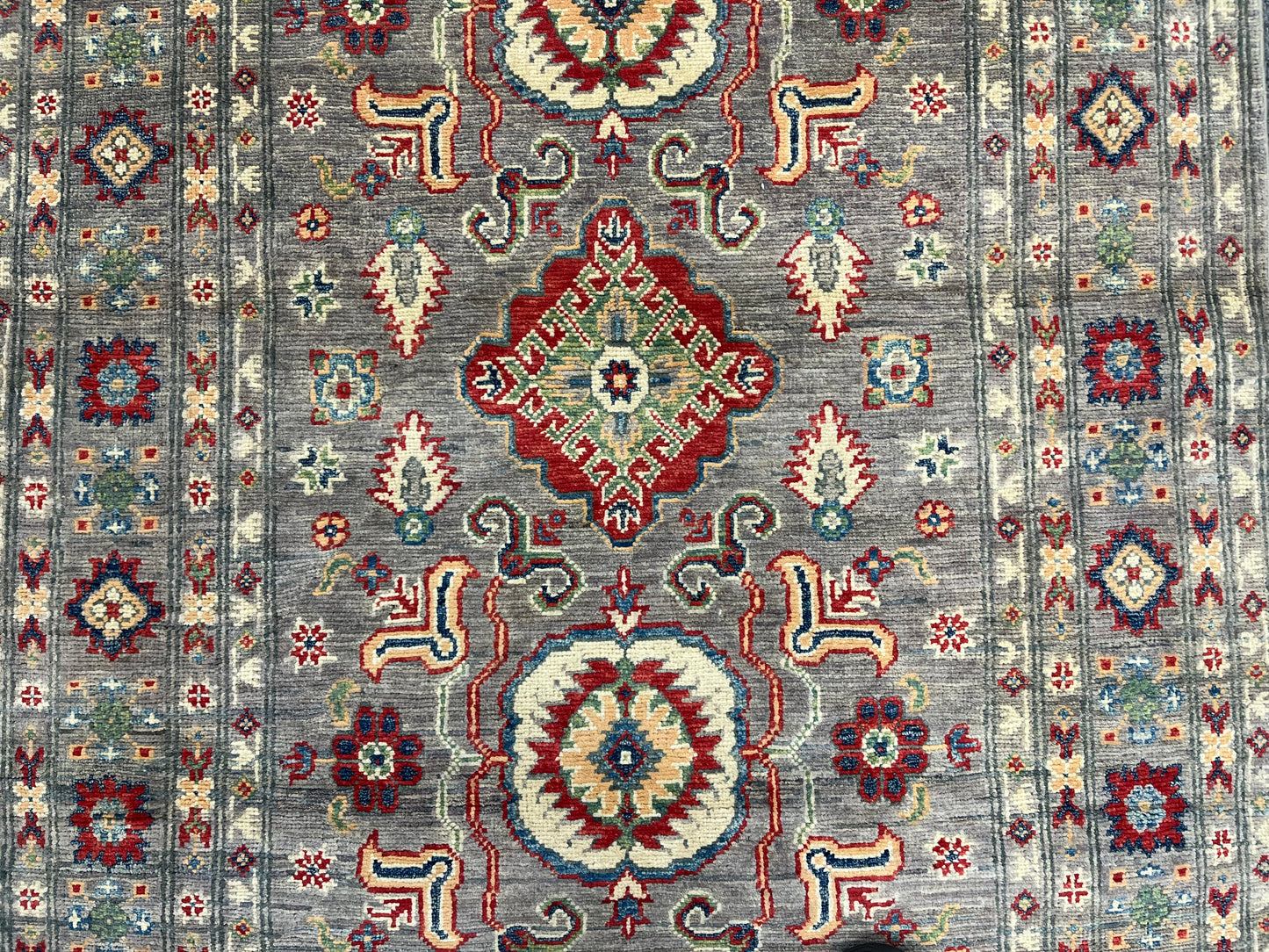 Gray Geometric Kazak 4X6 Oriental Rug # 13743