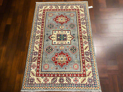 Gray Kazak Hand knotted 4X6 Oriental Wool Rug # 13744