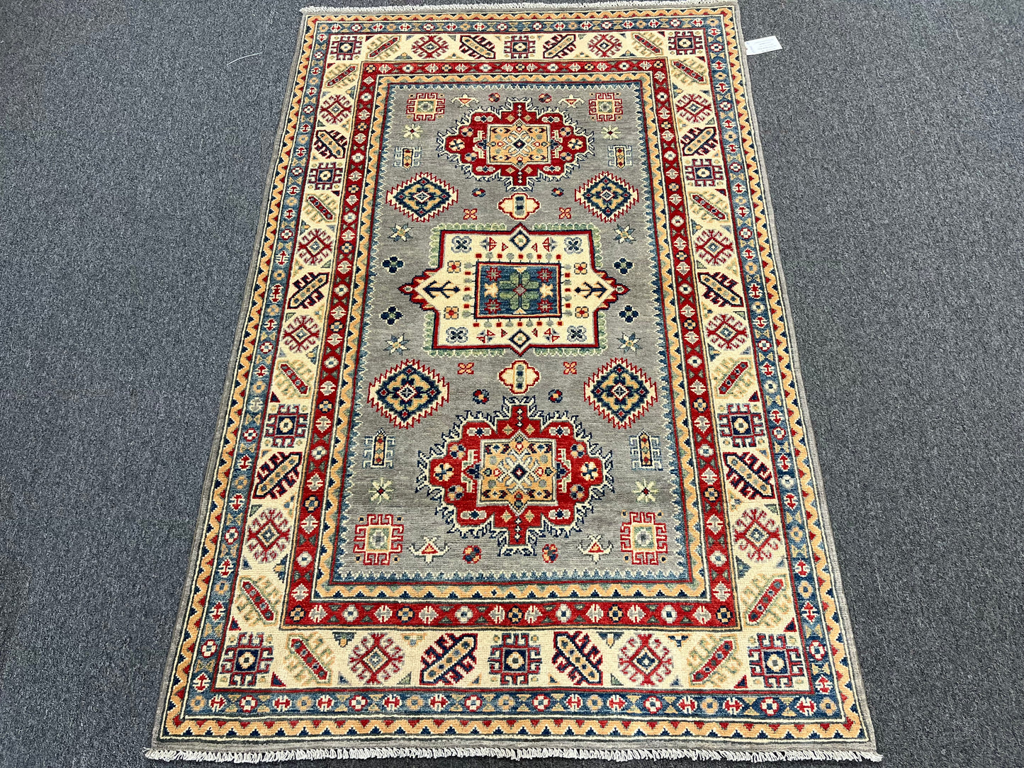 Gray Kazak Hand knotted 4X6 Oriental Wool Rug # 13744