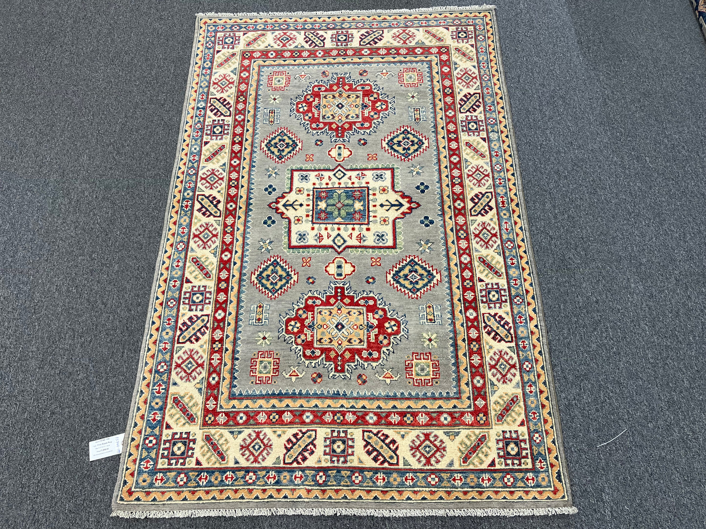 Gray Kazak Hand knotted 4X6 Oriental Wool Rug # 13744