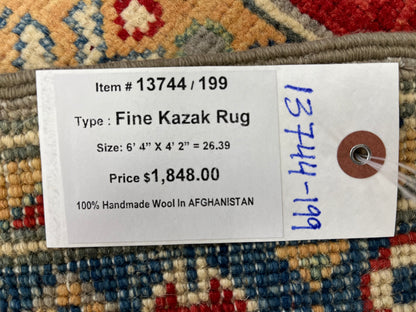 Gray Kazak Hand knotted 4X6 Oriental Wool Rug # 13744