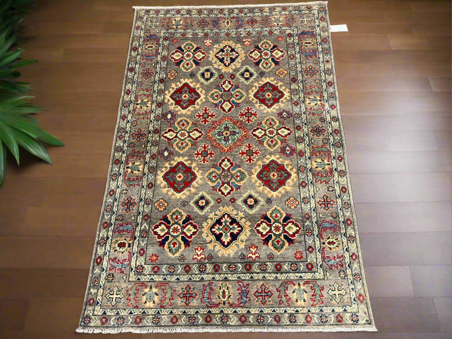 Gray Geometric Kazak 4X6 Oriental Rug # 13923