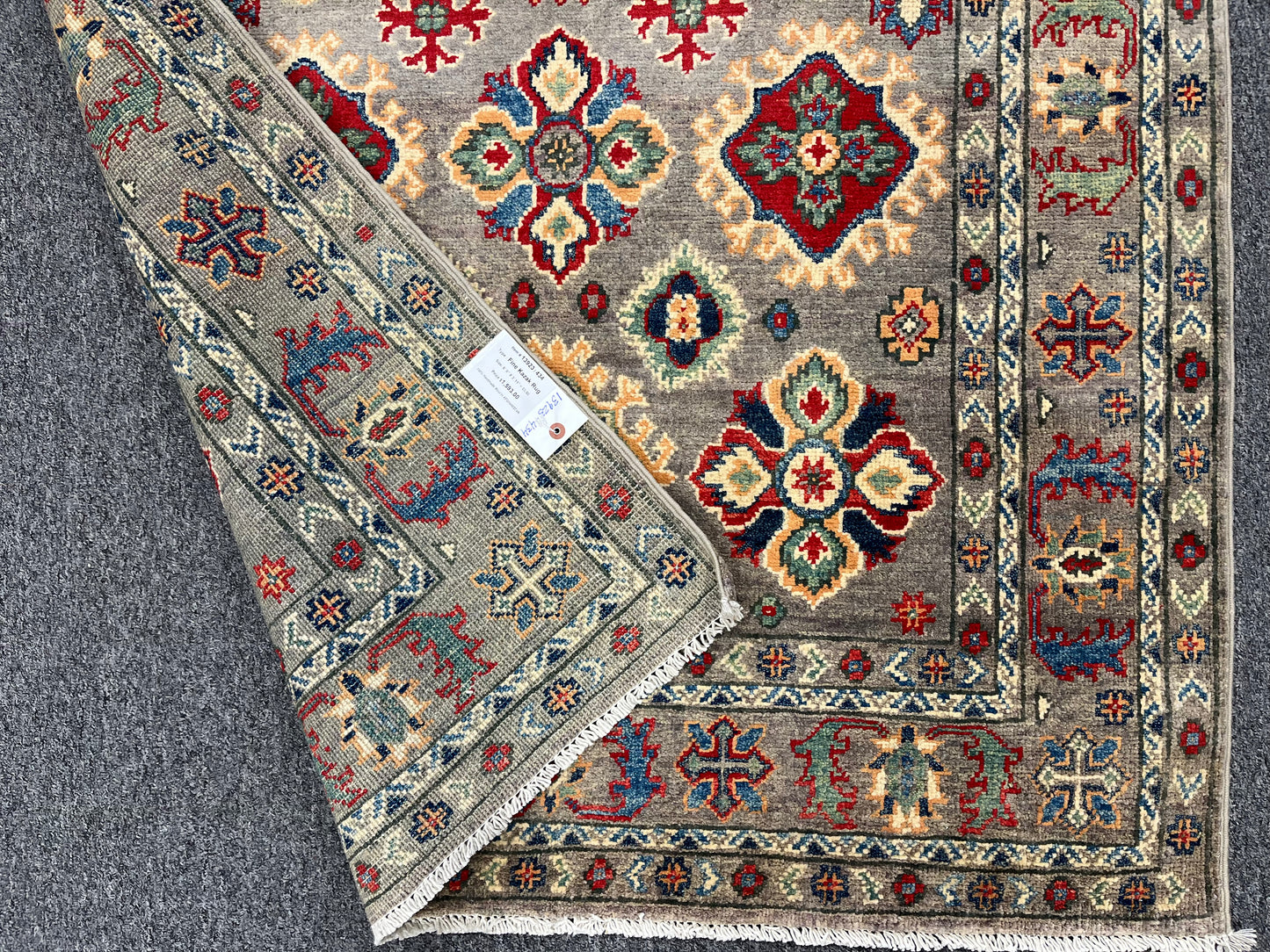 Gray Geometric Kazak 4X6 Oriental Rug # 13923