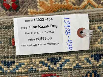 Gray Geometric Kazak 4X6 Oriental Rug # 13923