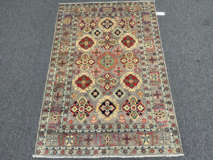 Gray Geometric Kazak 4X6 Oriental Rug # 13927