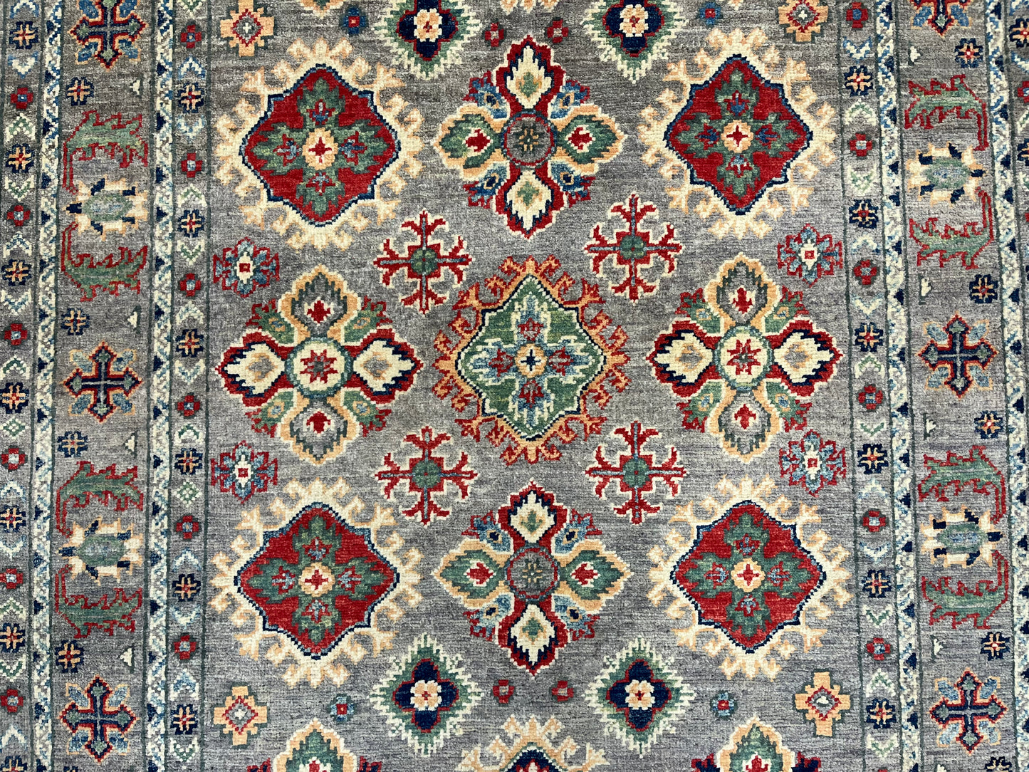 Gray Geometric Kazak 4X6 Oriental Rug # 13927